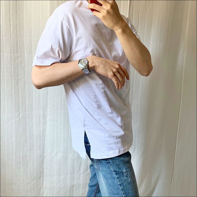 M~2XL 레이어드 반팔 티셔츠 목안늘어나는 구김없는 흰색레이어드 남자흰티