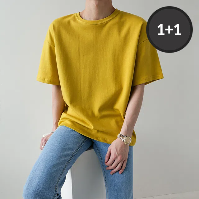 [1+1]11컬러 오버핏 부드러운 양면 무지 스판 반팔 티셔츠(11color)