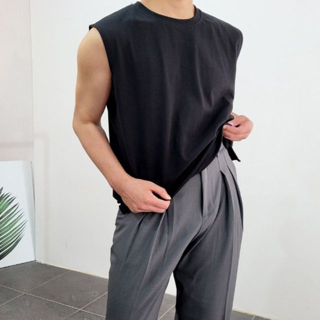 남자 20수면 레이어드 옆트임 루즈핏 민소매 나시 2컬러