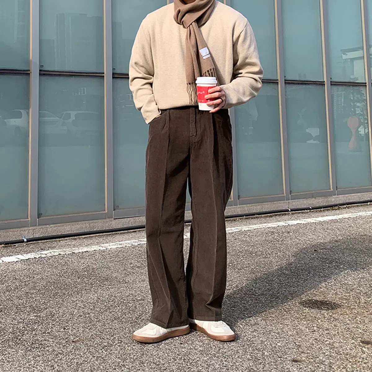 170cm 레직기 코듀로이 와이드팬츠 (khaki brown) 키작은 남자 키작남 기장수선 골덴바지
