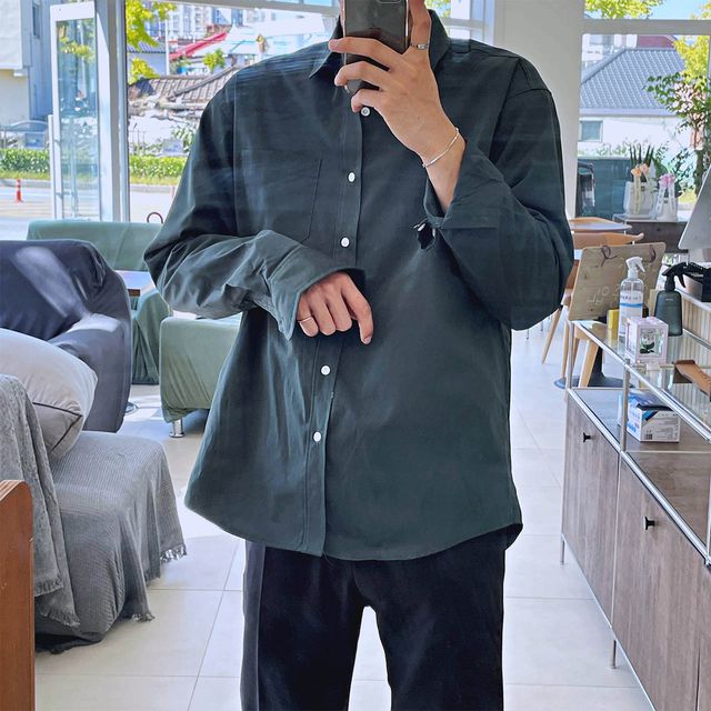 구김적은 M L 옥스포드 무지 레이어드셔츠 유니크 깔끔한 루즈핏 모던 베이직 봄 가을 면