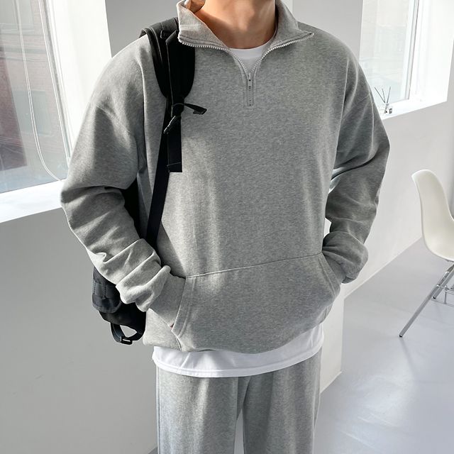 [1+1할인][기모] 겨울 아노락 무지 두툼한 반집업 맨투맨 5539