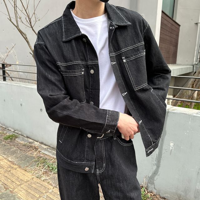 논페이드 스티치 오버핏 트러커 데님 셔츠 청자켓 (2color)