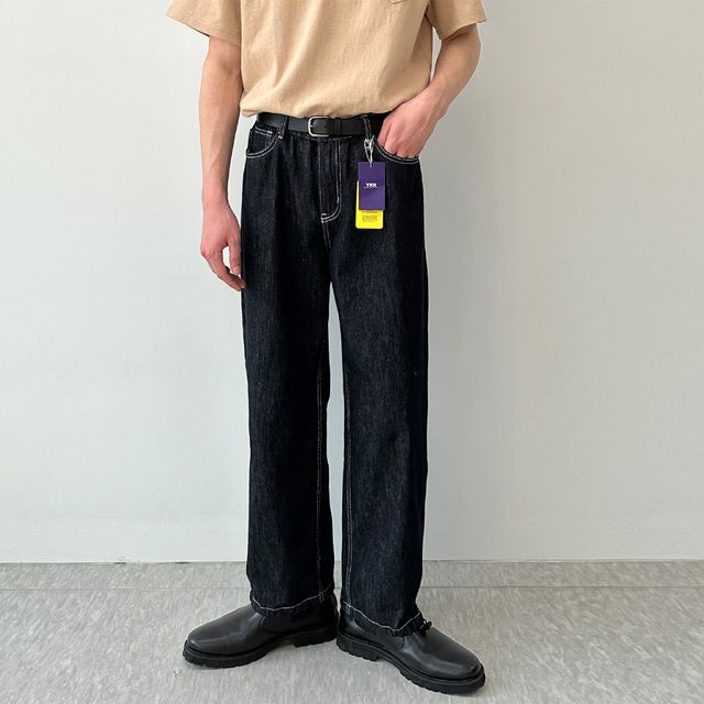 논페이드 스티치 데님 스트링 와이드 팬츠 청바지 (2color)