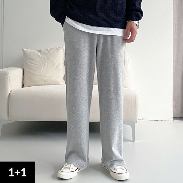 [1+1] 남녀공용 세미와이드 쭈리 롱 밴딩 팬츠 트레이닝 츄리닝 롱 9부 10부 와이드팬츠