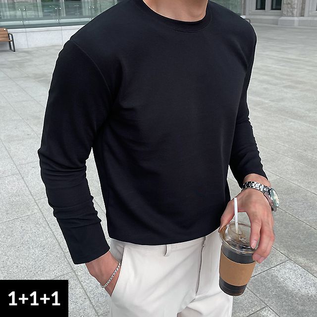 [1+1+1] 부담없는 머슬핏 어깨넓고 몸짱되는 신소재원단 무지 긴팔티 5472