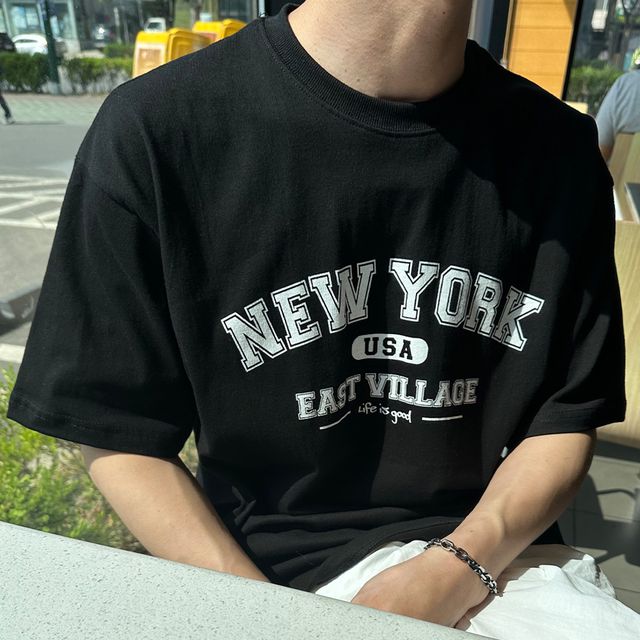 오버핏 루즈핏 반팔 프린팅 코튼 반팔티 어깨넓어보이는 티셔츠 레터링 흰티 목안늘어나는 티
