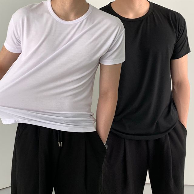 남자유넥반팔티 짐웨어 쿨링반팔 아이스 스판 머슬핏