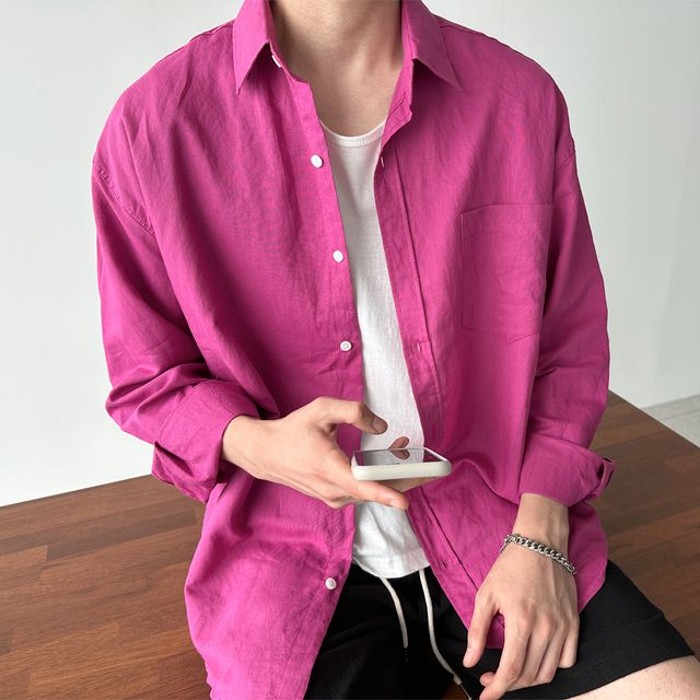 리얼 아이스 린넨 바이오워싱 비비드 오버핏 셔츠 (9color)