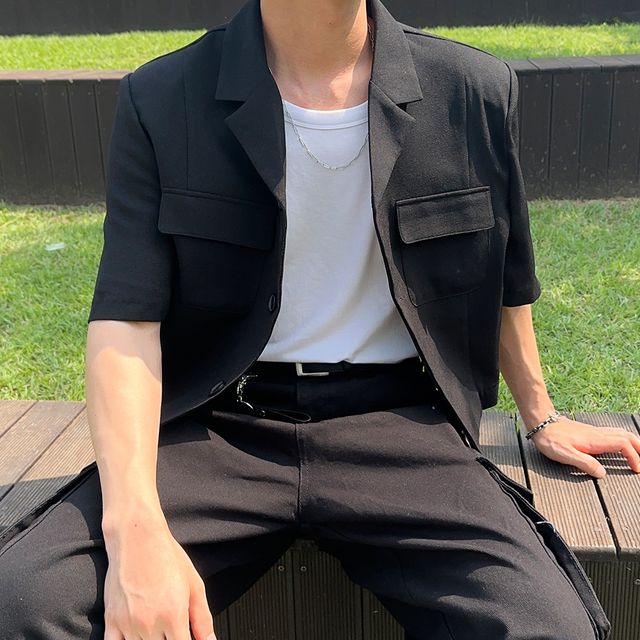 여름 오버핏 크롭 반팔 자켓 숏 트러커 트위드 미니멀 하프 블레이저 블레이져 크롭자켓 숏자켓