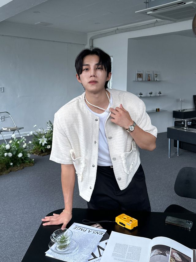 트위드 크롭 반팔 자켓 남친룩 데일리룩 데이트룩