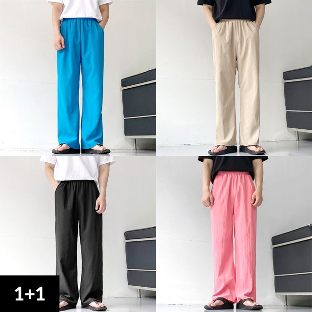 [1+1] [당일출고] 웨이브 남자 아이스 린넨 와이드 밴딩 팬츠 2장 묶음_(5color)