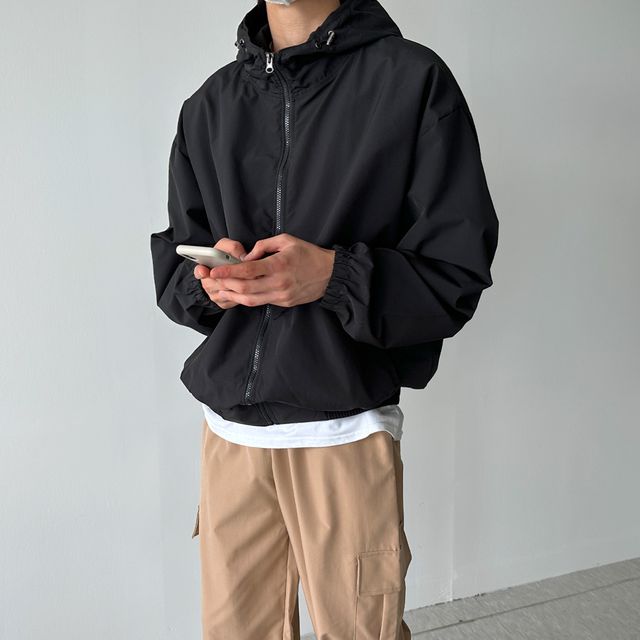 [당일출고] 하이넥 오버핏 바람막이 후드 자켓 (3color)