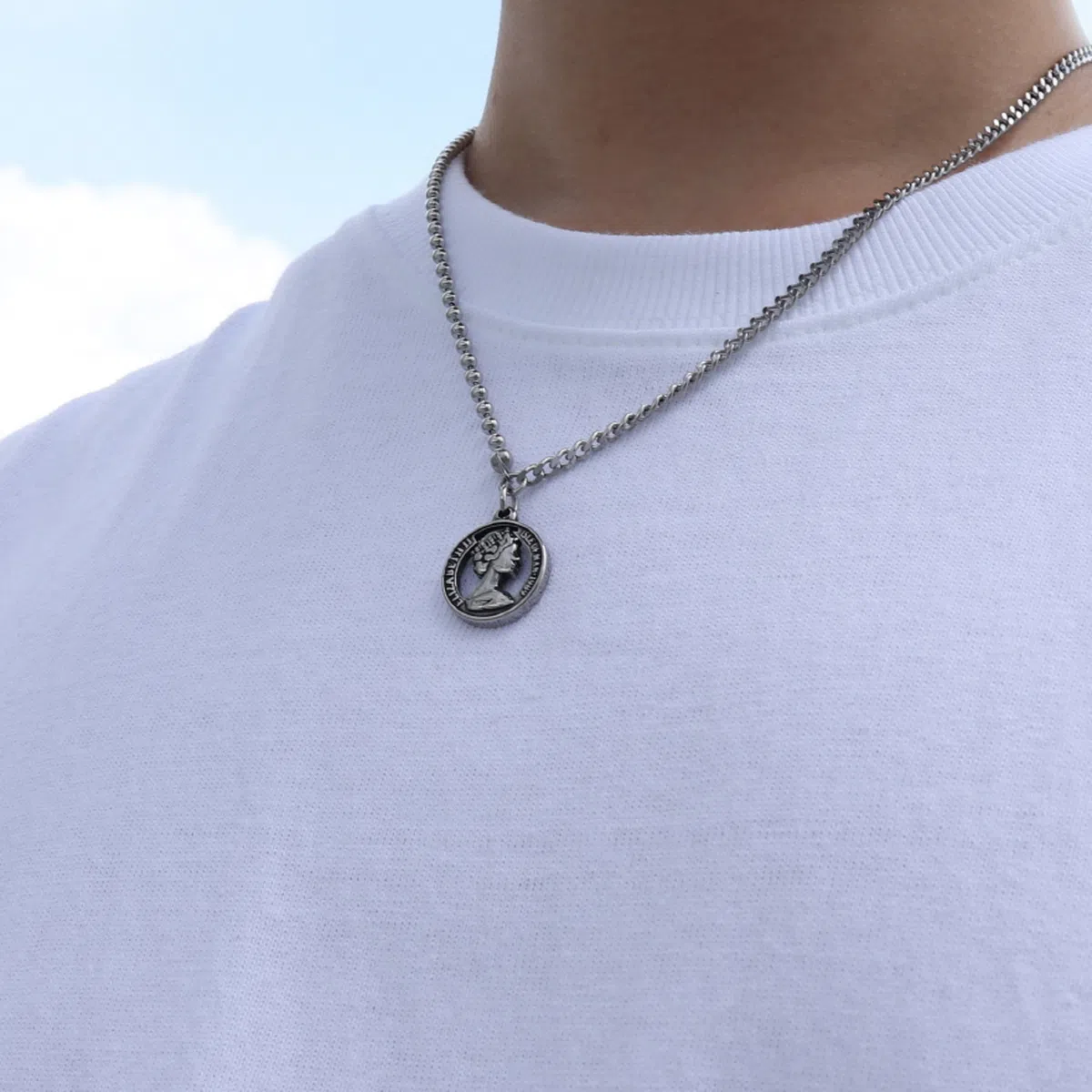 2+1증정][당일출고] 남자 목걸이 여왕 코인 구슬 체인 써지컬스틸 Queen effect