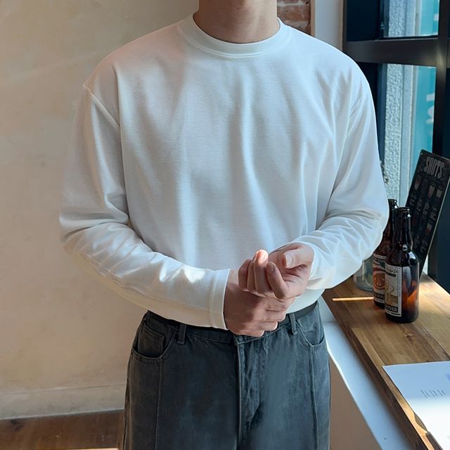 무지 분또 기본 긴팔 티셔츠 레이어드 두꺼운 비침없는 흰티 흰색 긴팔티 맨투맨 이너 라운드 티