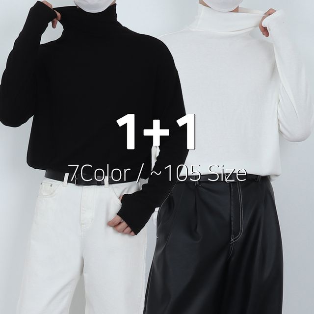 [1+1] 부드러운 반폴라 목티 폴라티 목폴라티 이너 레이어드 티셔츠 터틀넥 니트 (7color)