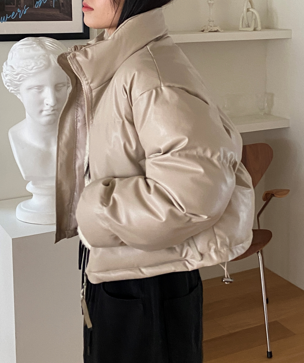 ■韓国■ ショートダウン ストリング クロップ丈 ハイネック 3色 Amazon | [デコラティブ] ショート丈 トップス ハイネック