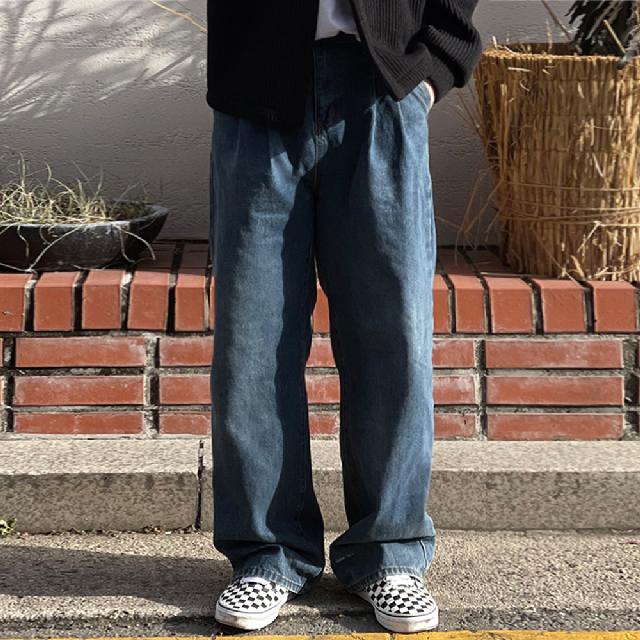 더블핀턱 남자블랙진 세미와이드청바지 흑청바지 생지데님 테이퍼드청바지