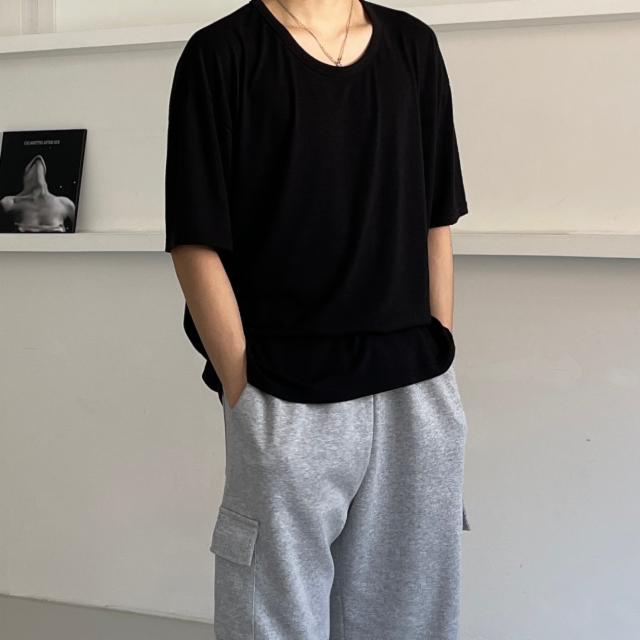 [1+1할인][당일출고]반팔/긴팔 유넥 오버핏 반팔/긴팔 5color 롱슬리브 어깨넓어보이는 무지 u넥 박스핏 루즈핏 시원한