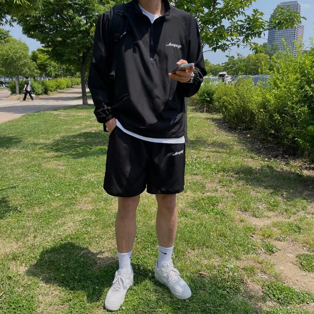 [SET/추가금X/최저가/주문폭주/MD PICK!] 고프코어 아노락 바람막이 오버핏 나일론 윈드브레이커 자켓 + 밴딩 숏팬츠 팬츠 반바지 트렌디 점퍼 재킷 셋업 코디 러닝 런닝 트레이닝 추리닝 츄리닝 남녀공용