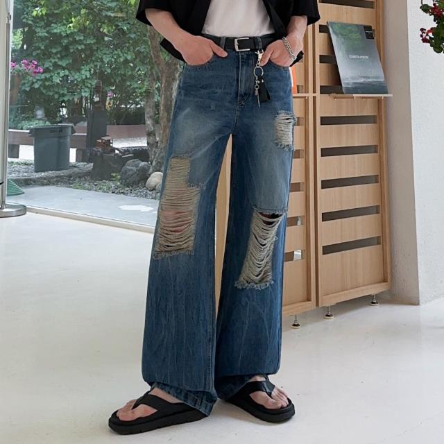 워싱 빈티지 와이드 찢청 디스트로이드 청바지 데미지 데님 팬츠 구제 연청 중청 진청 일자핏 루즈핏 무파진