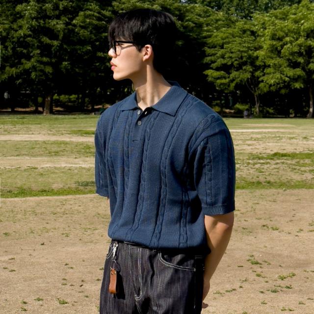 로웬 케이블 꽈배기 머슬핏 반팔 하프 카라 니트 8COLOR
