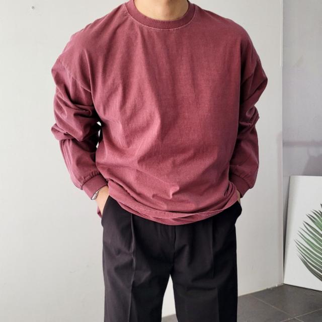 피그먼트 워싱 오버핏 시보리 긴팔 라운드 티셔츠 6컬러 95-105size