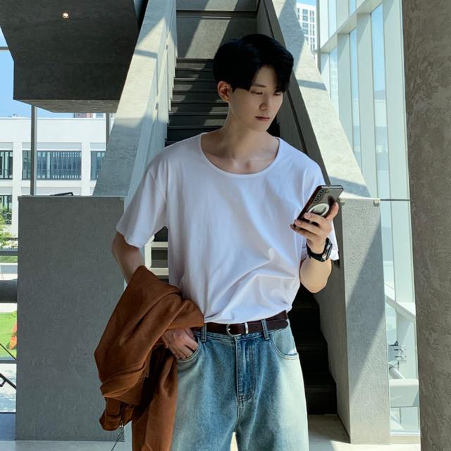 소프트 쿨 모달 유넥 오버핏 반팔 (6color) u넥 레이어드 흰티 무지티 티셔츠 루즈핏 머슬핏 박스티 짐웨어 어깨넓어보이는 무지 박스티 이너 헬스 반팔티