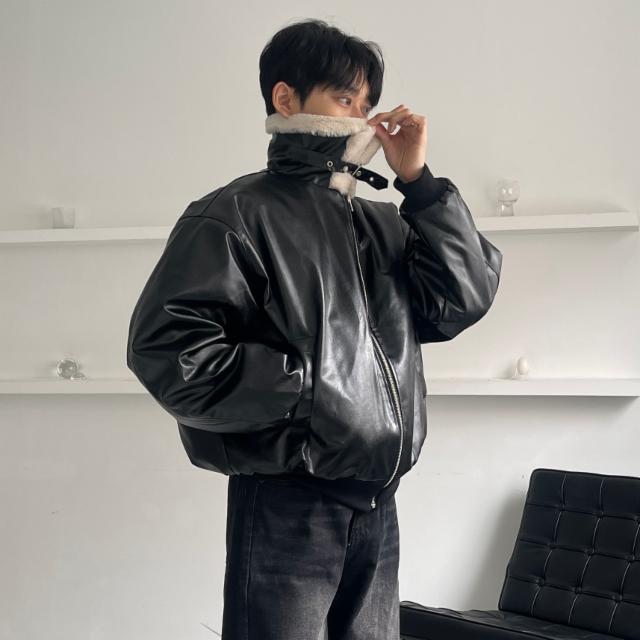 [당일출고] 크롭 밍크퍼 레더 벌룬핏 무스탕 3color