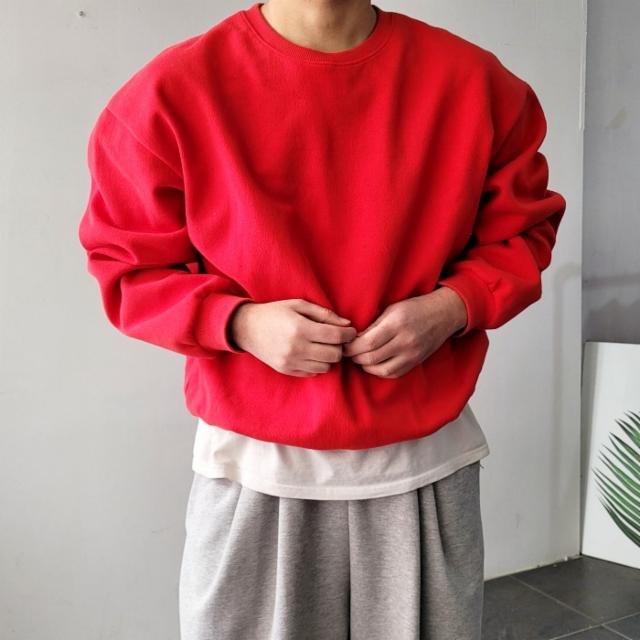 남자 이중지 어깡 오버핏 라운드 맨투맨 9컬러