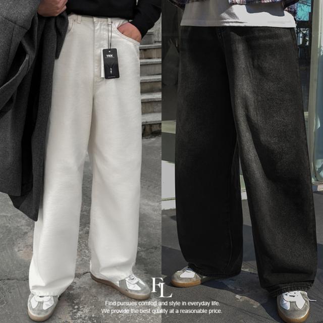 [주문폭주]프리미엄 YKK 벌룬 빅 와이드 데님 팬츠 흑청  크림 진 화이트 롱 세미와이드 핏 백바지 청바지 사계절 바지