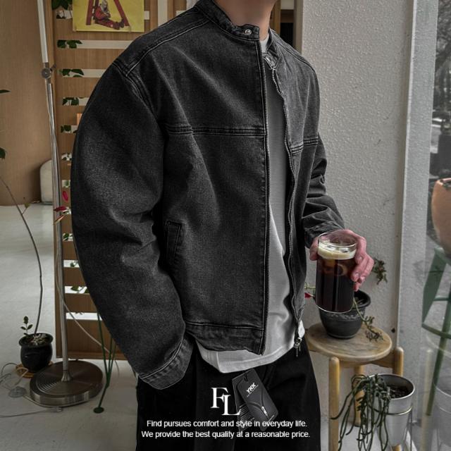 [1+1할인]퍼펙트 미니멀 투웨이 오버핏 바이커 데님 숏 청 자켓 봄 가을 라운드 차이나 크롭 아우터
