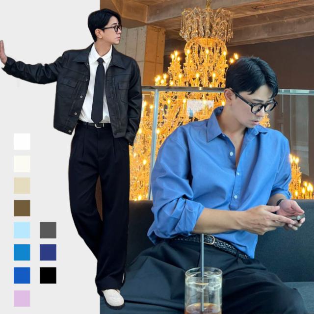 남자 셔츠 오버핏 사계절 하객룩 블랙 남성 링클프리와이셔츠