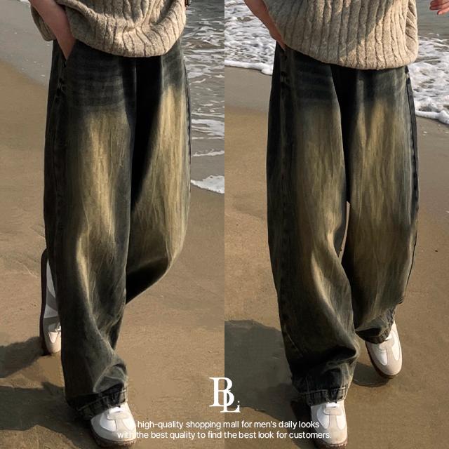 [자체제작] 워싱 와이드 데님팬츠 밴딩 청 바지 통 넓은 진청 흑청 3color 브러쉬 사계절 세미 샌드워싱