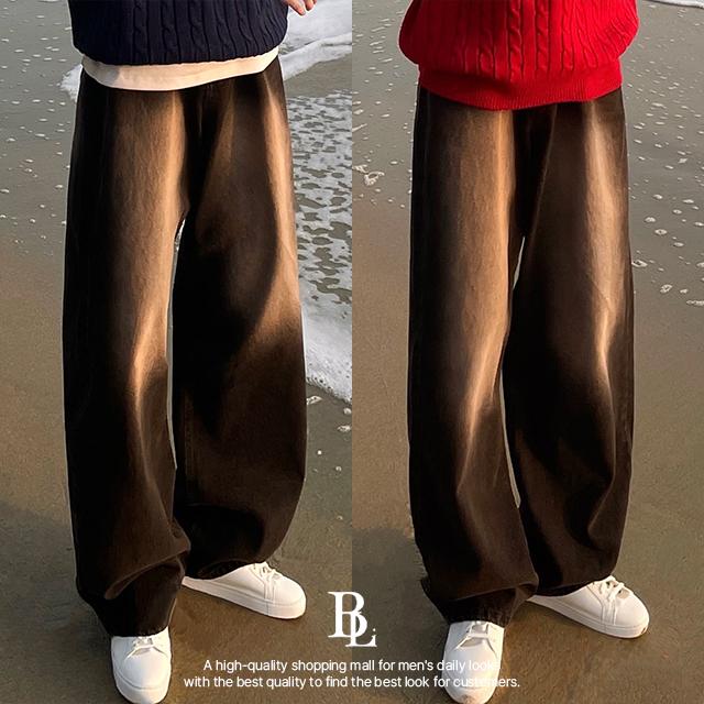 틴 워싱 데님팬츠 청 바지 와이드 브러쉬 세미와이드 워싱 흑청 진청 2color 통 롱