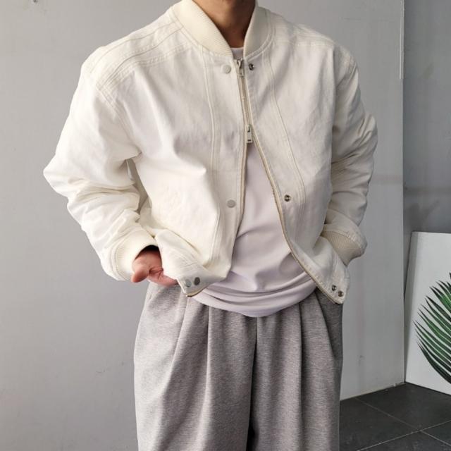 남자 커브 웨이브 절개 데님 항공 자켓 2컬러