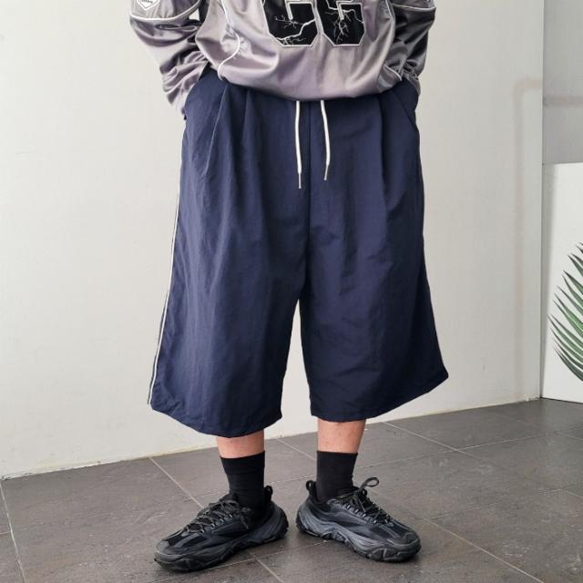 남자 나일론 삥줄 버뮤다 7부 와이드 밴딩 반바지 3컬러 one size