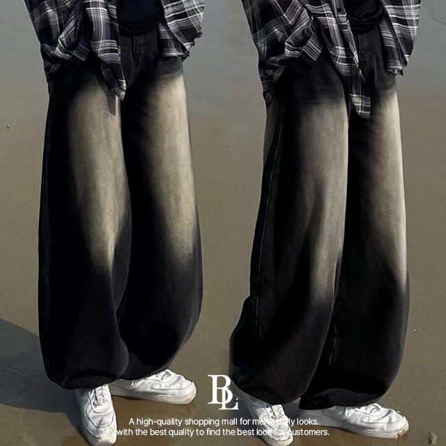 [주문폭주] 샌드워싱 데님 팬츠 세미와이드 사계절 고퀄리티 청바지 뒷밴딩 브러쉬