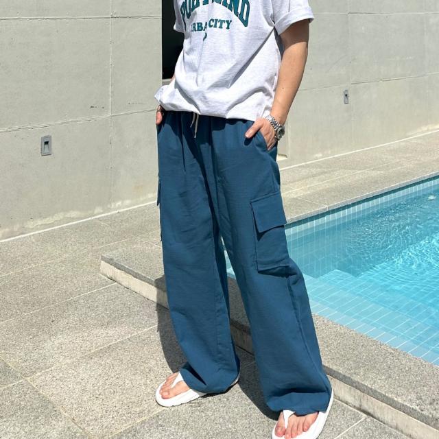 쿨 린넨 카고 밴딩 와이드팬츠 (5 color)
