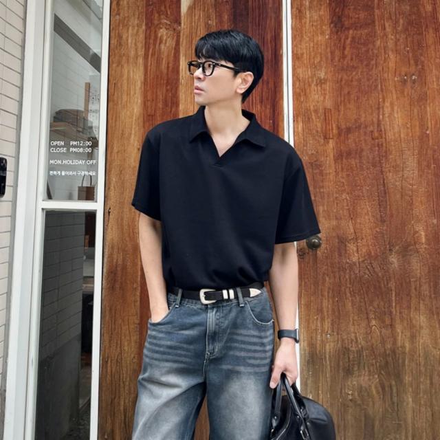 남자 반팔 카라티 오픈 카라반팔 니트 여름