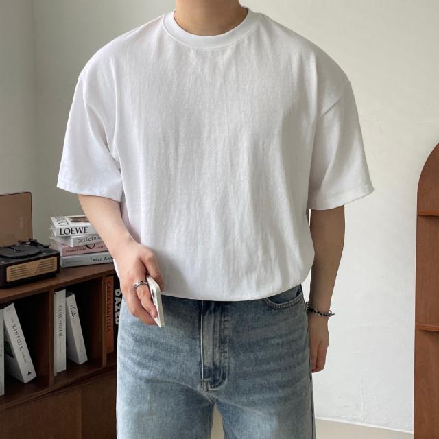 [당일출고]코튼 면 두꺼운 10수 라운드 옆트임 오버핏 빅사이즈 흰티 흰옷 티셔츠 반팔 흰색 무지티