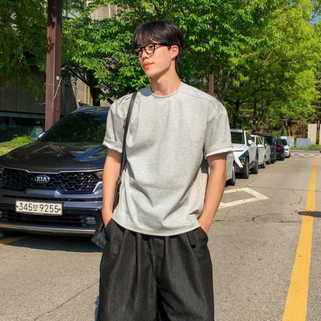 [어깨+5cm] 드랍 베이직 크롭 반팔 티셔츠