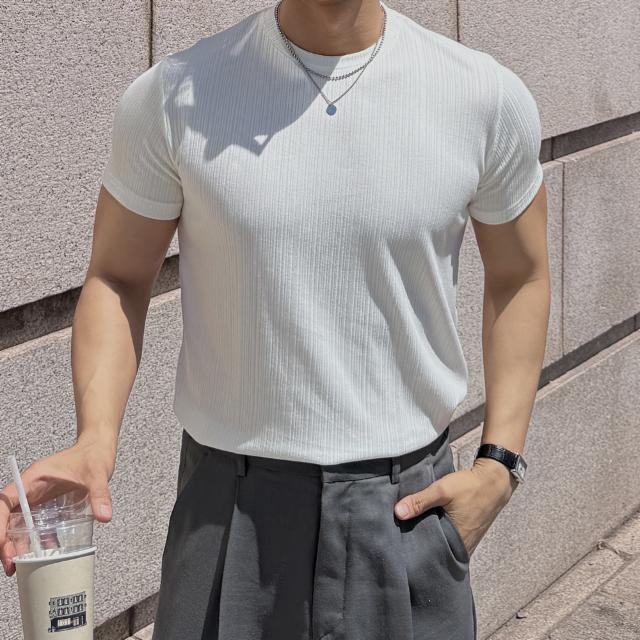 리브드 골지 머슬핏 반팔