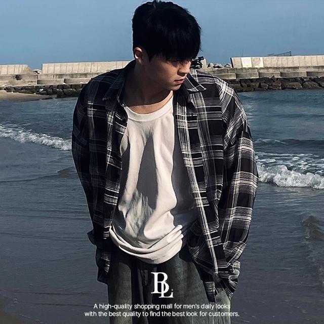 [1+1할인] 오버핏 체크셔츠 남방 데일리 베이직 2color 빅사이즈 시스루 레이어드