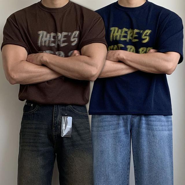 [1+1] 레터링 여름 오버핏 머슬핏 라운드 니트지 반팔 4컬러