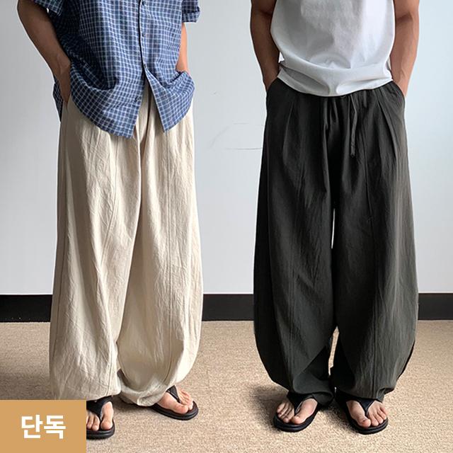 [당일출고] 린넨 투턱 와이드 벌룬 구르카 바지 팬츠 4color 테이퍼드핏 통넓은 봄 여름 가을 긴바지