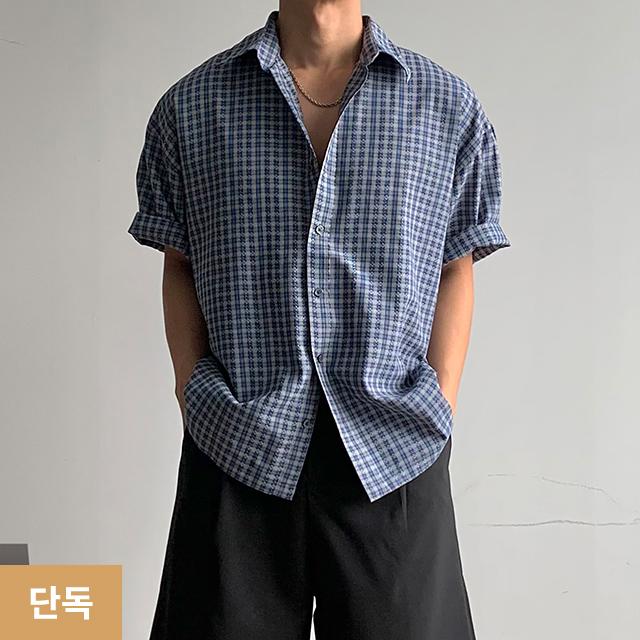 [당일출고] 여름 크롭 시어서커 셔츠 체크 남방 반팔 3color 하와이안 청남방