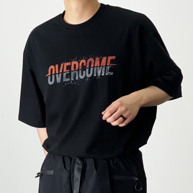 오버컴 로고 데일리 라운드 면 오버핏 흰색 10수 남자 커플 반팔티셔츠