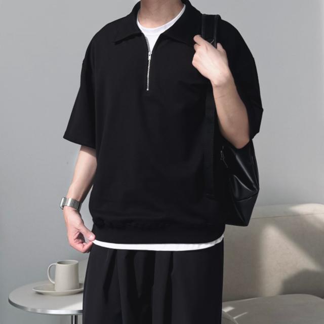 오버핏 반집업 반팔 루즈핏 티셔츠 카라티 데일리