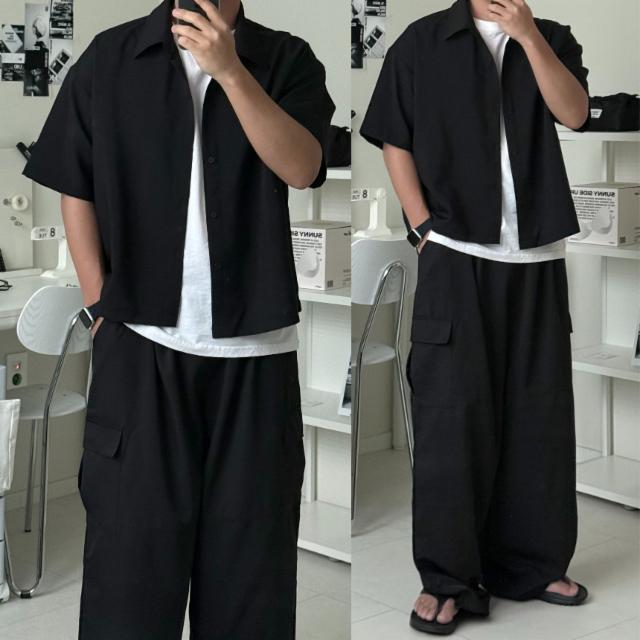 크롭 하프 반팔 셔츠 카라 숏 무지 기본 남방 여름 데일리 레이어드